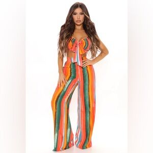 Fashion Nova Striped Tie-Front Jumpsuit in Multicolor